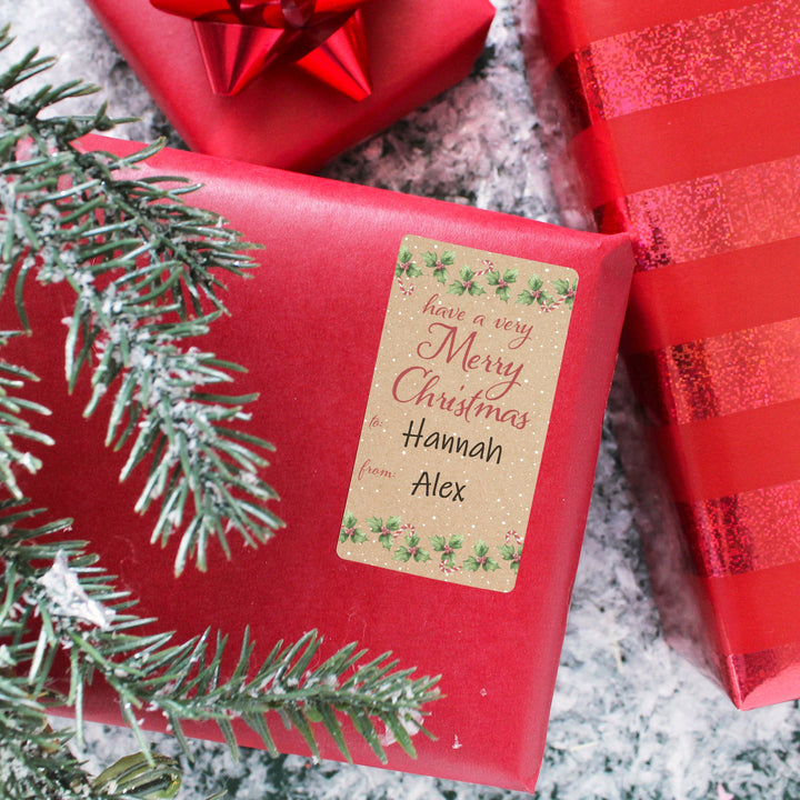 Etiquetas adhesivas de regalo de Navidad: Kraft Christmas - Greenery - 75 pegatinas