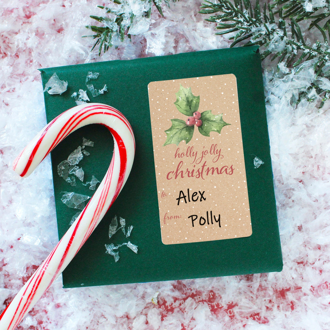 Etiquetas adhesivas de regalo de Navidad: Kraft Christmas - Greenery - 75 pegatinas