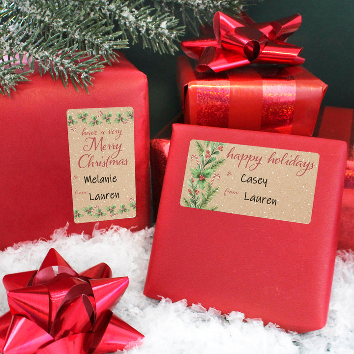 Christmas Gift Tag Stickers: Kraft Christmas - Greenery - 75 Stickers