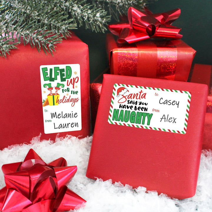 Etiquetas adhesivas de regalo de Navidad: Adulto - Elfos divertidos - 75 pegatinas