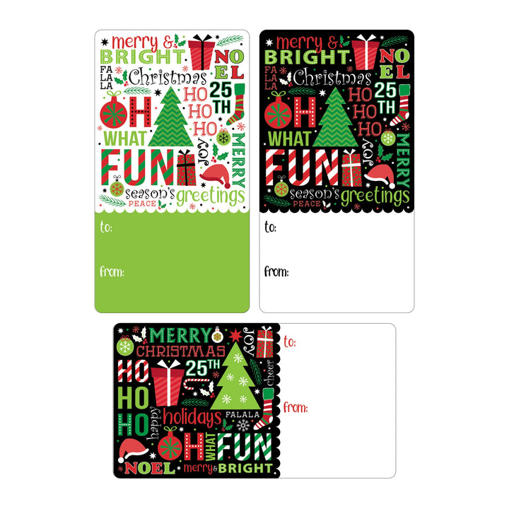 Etiquetas adhesivas de regalo de Navidad: Arte de palabras navideñas brillantes y caprichosas - 75 pegatinas