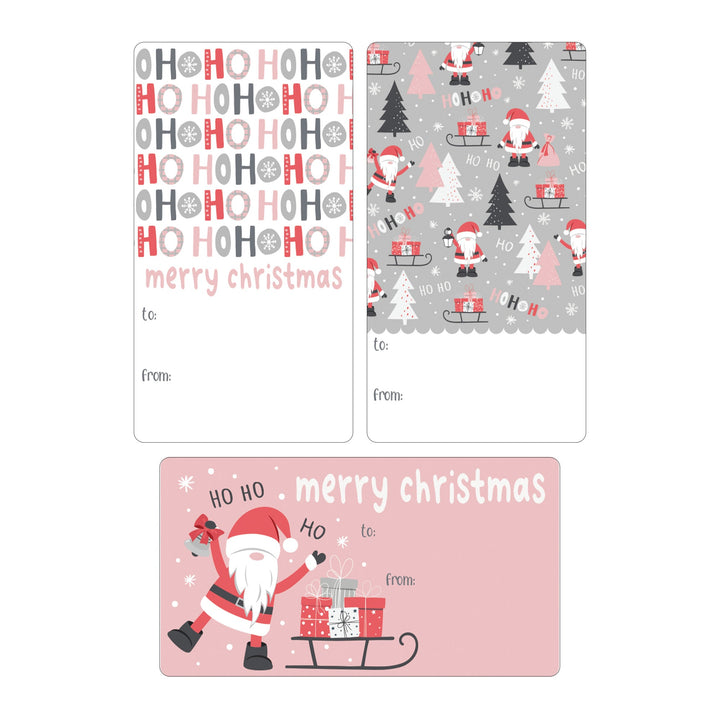 Christmas Gift Tag Stickers: Whimsical Pink Santa - 75 Stickers