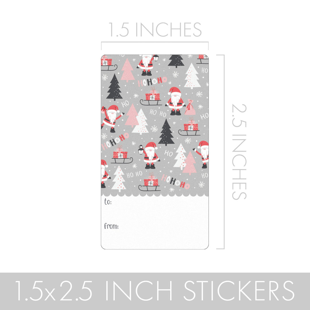 Christmas Gift Tag Stickers: Whimsical Pink Santa - 75 Stickers