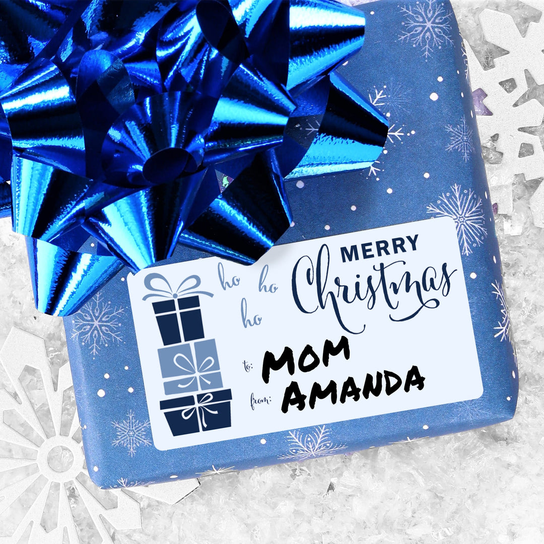 Etiquetas adhesivas de regalo de Navidad: Nieve azul marino clásica - 75 pegatinas