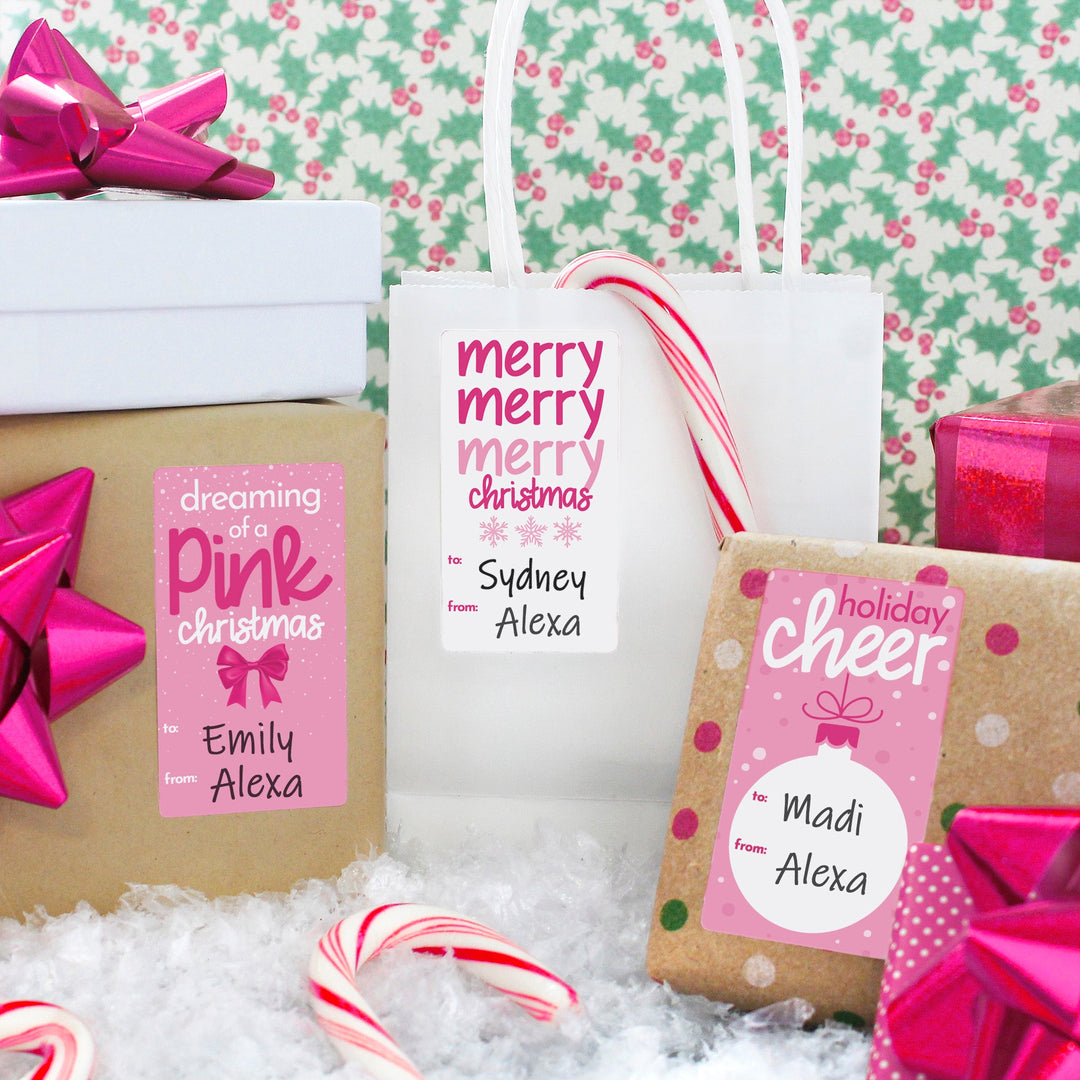 Christmas Gift Tag Stickers: Whimsical Hot Pink Christmas - 75 Stickers