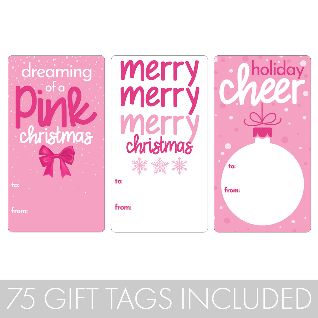 Christmas Gift Tag Stickers: Whimsical Hot Pink Christmas - 75 Stickers - Distinctivs Party