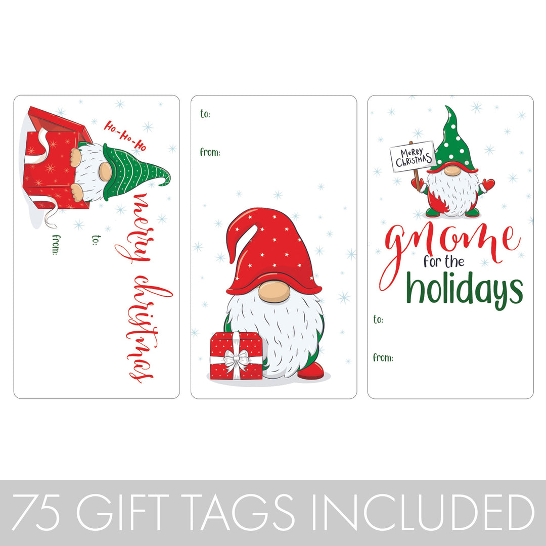 Christmas Gift Tag Stickers: Whimsical Red & Green Gnomes - 75 Stickers