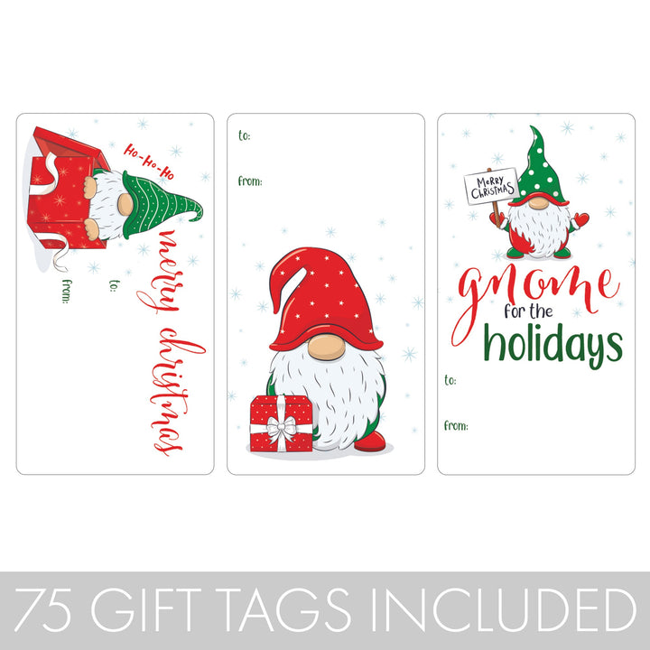 Christmas Gift Tag Stickers: Whimsical Red & Green Gnomes - 75 Stickers