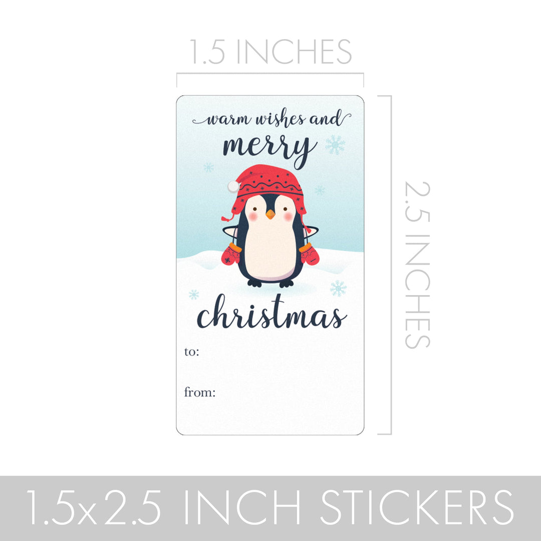 Christmas Gift Tag Stickers: Whimsical Prancing Penguins - 75 Stickers