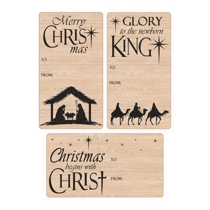 Etiquetas Adhesivas de Regalo de Navidad: Silueta de la Natividad Cristiana - 75 Pegatinas