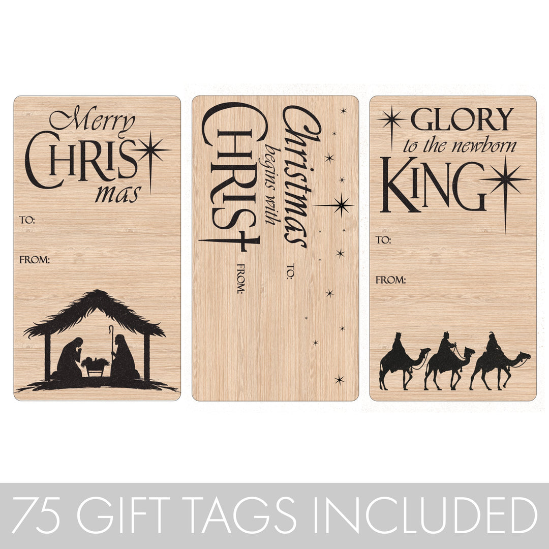 Etiquetas Adhesivas de Regalo de Navidad: Silueta de la Natividad Cristiana - 75 Pegatinas
