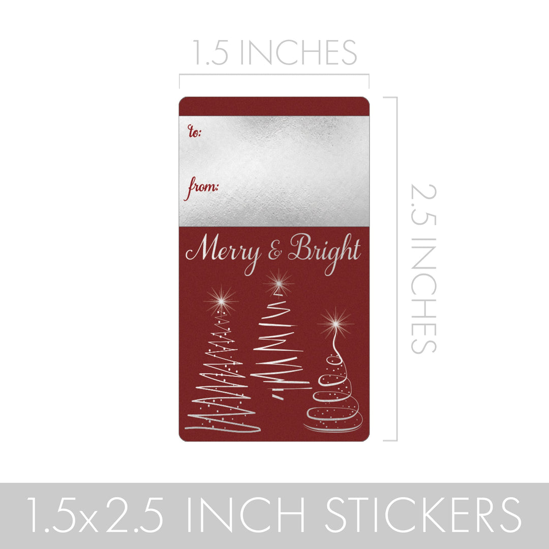 Christmas Gift Tag Stickers: Silver Foil Christmas Trees – 75 Stickers