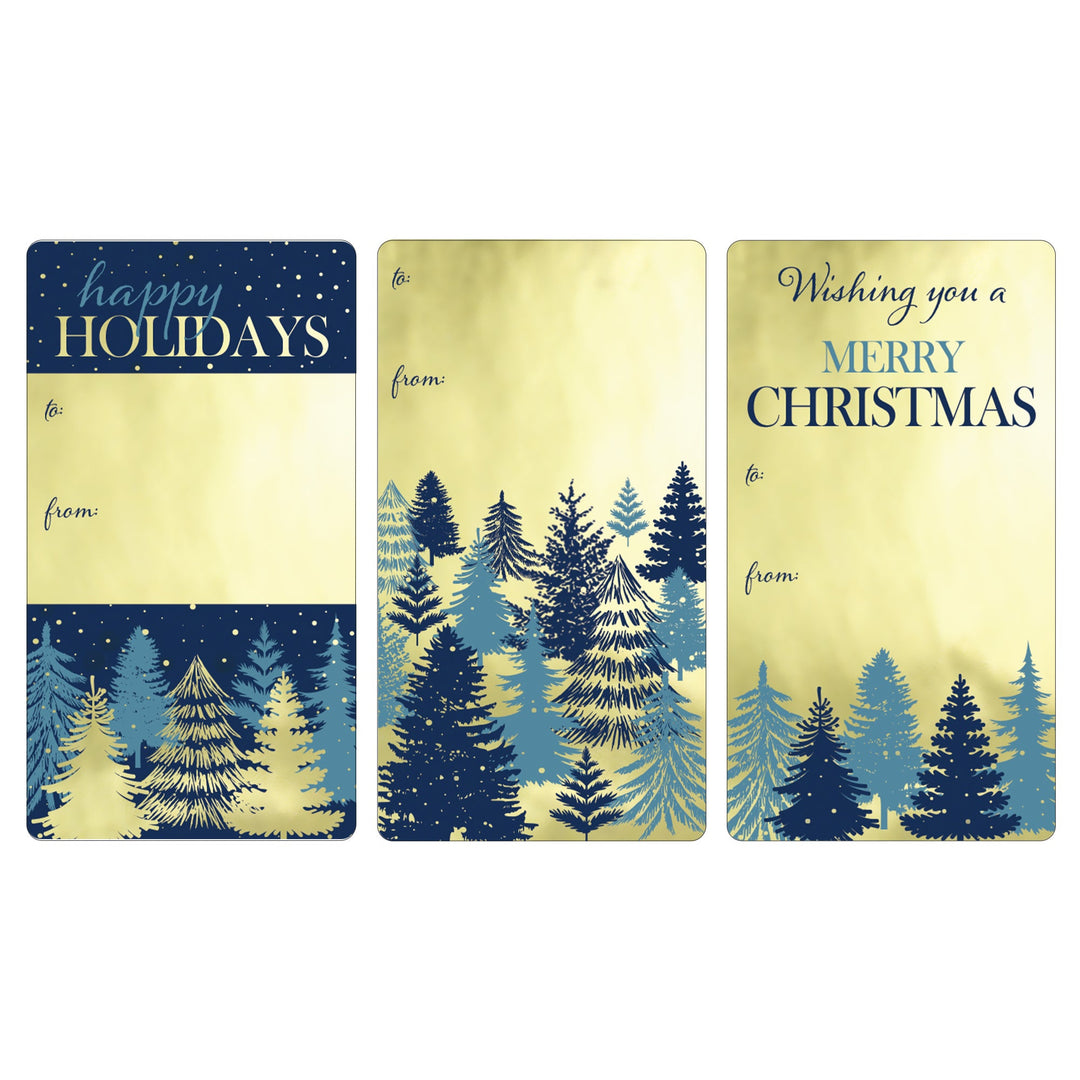 Etiquetas adhesivas de regalo de Navidad: lámina dorada y azul marino - 75 pegatinas