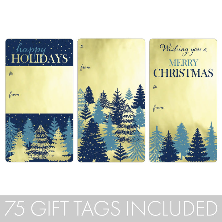 Christmas Gift Tag Stickers: Gold Foil & Navy – 75 Stickers