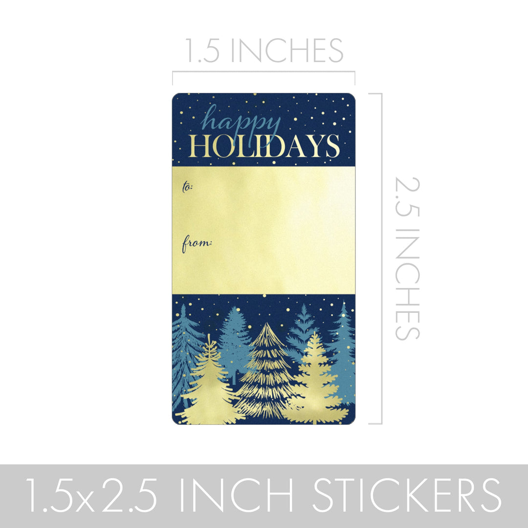 Etiquetas adhesivas de regalo de Navidad: lámina dorada y azul marino - 75 pegatinas