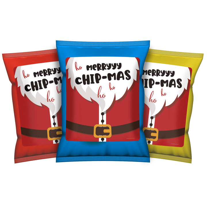 Santa "Merry Chip-mas" - Fiesta de Navidad - Pegatinas para bolsas de patatas fritas y bolsas de refrigerios - 32 pegatinas