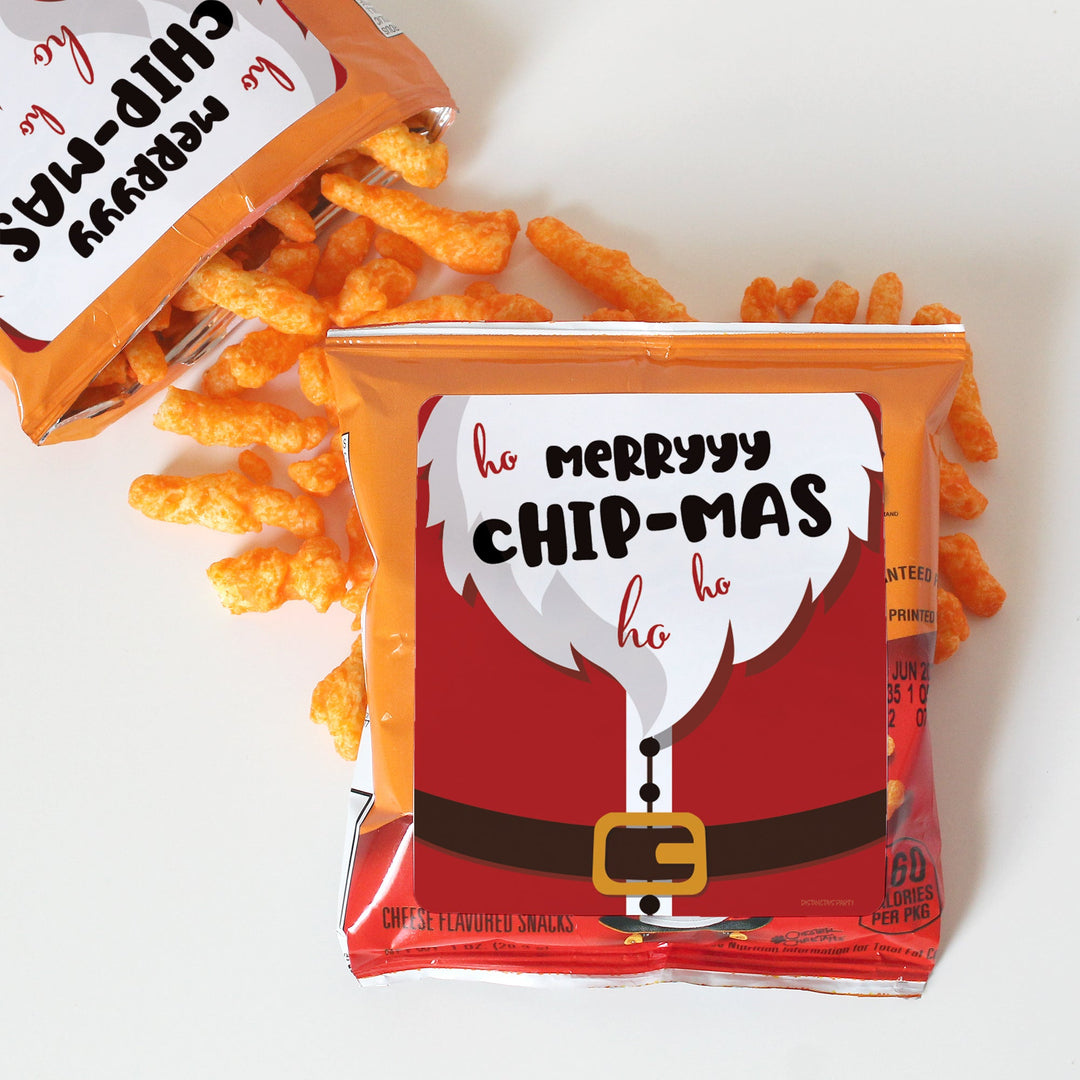 Santa "Merry Chip-mas" - Christmas Party - Chip Bag and Snack Bag Stickers - 32 Stickers