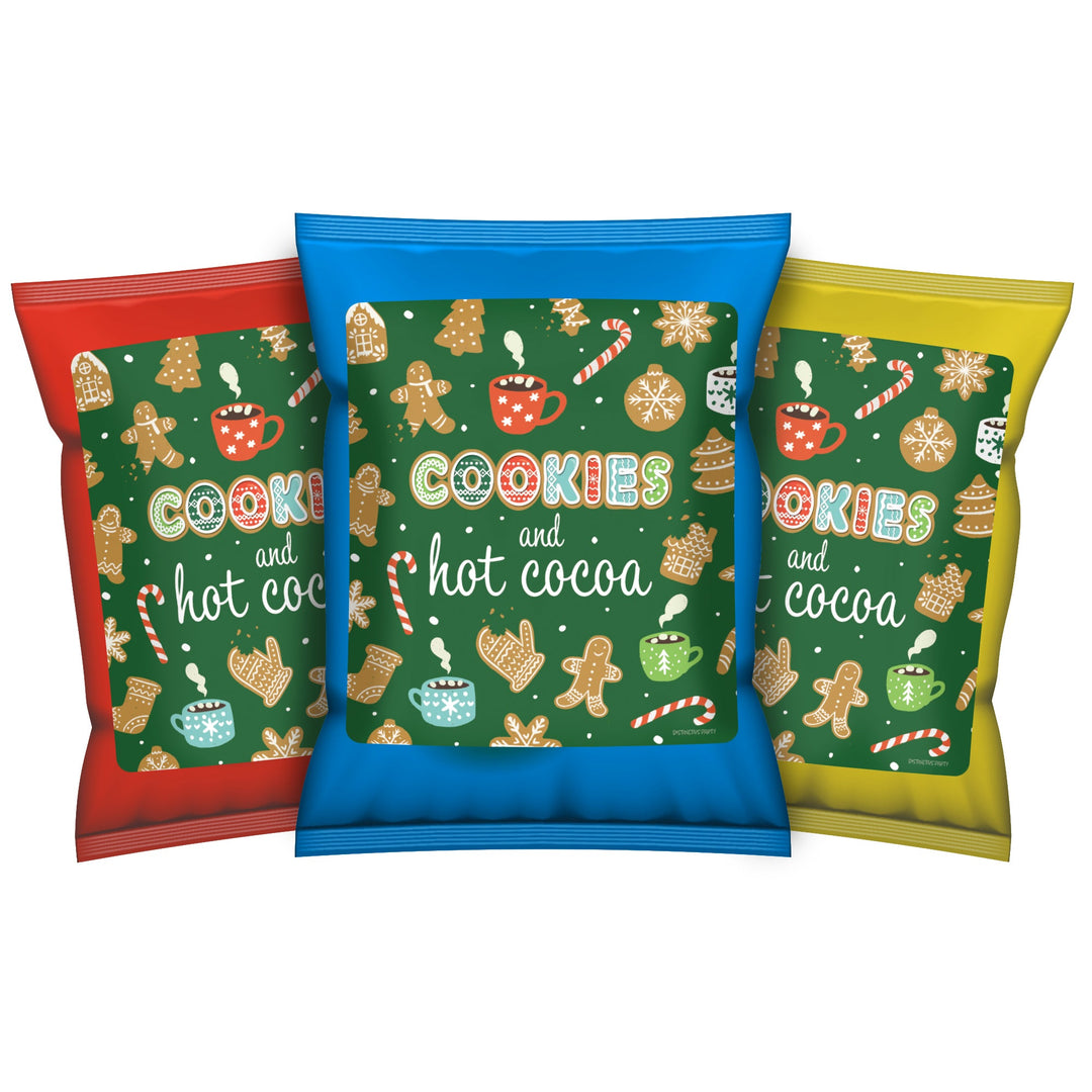 Galletas y chocolate caliente - Fiesta de Navidad - Pegatinas para bolsas de patatas fritas y bolsas de refrigerios - 32 pegatinas