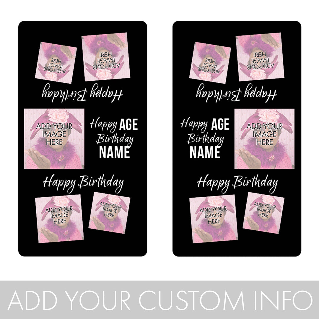 Cumpleaños personalizado: foto, edad y nombre - Envoltorios para barra de dulces en miniatura de Hershey® - 45 pegatinas