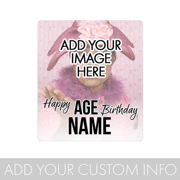 Personalized Birthday: Black - Custom Photo, Age, and Name -  Chip Bag and Snack Bag Stickers - 32 or 96 Stickers