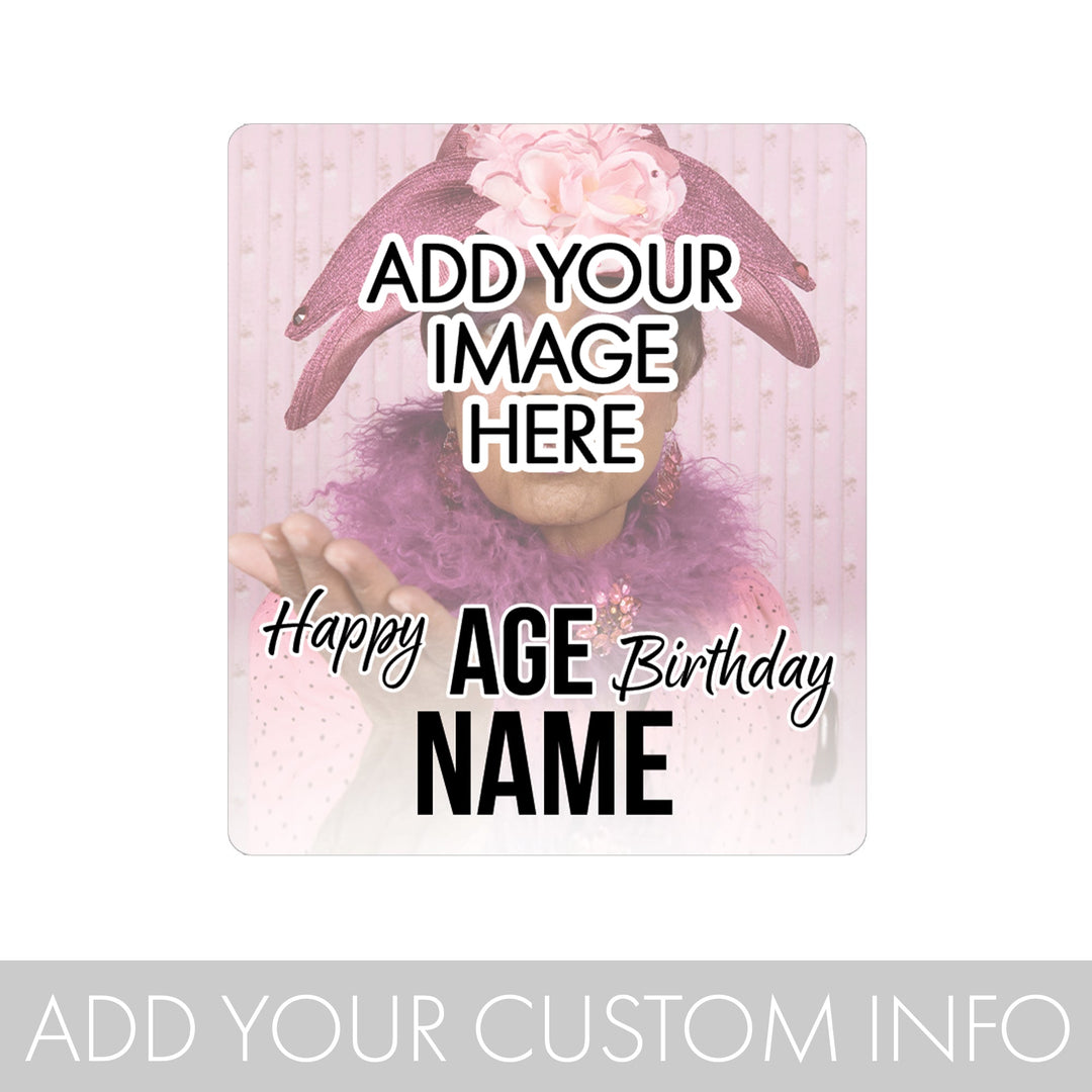 Cumpleaños personalizado: foto, edad y nombre - Pegatinas para bolsas de chips y bolsas de refrigerios - 32 pegatinas