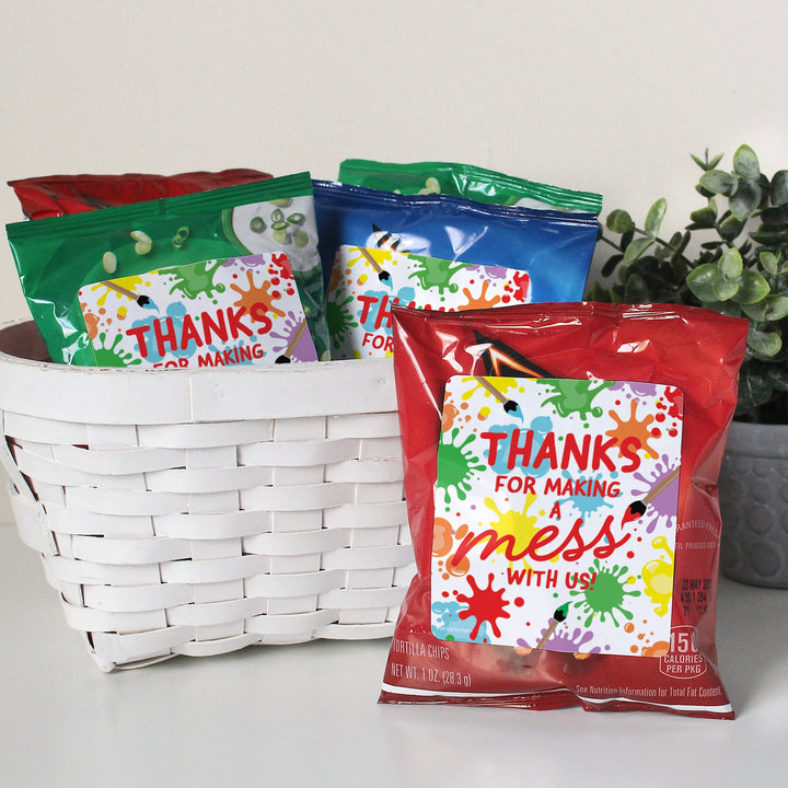 Arte y pintura: cumpleaños infantil - Pegatinas para bolsas de patatas fritas y bolsas de refrigerios - Paquete de 32