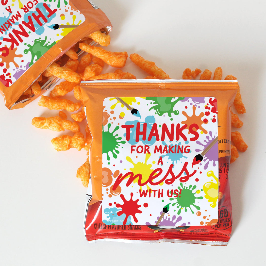 Arte y pintura: cumpleaños infantil - Pegatinas para bolsas de patatas fritas y bolsas de refrigerios - Paquete de 32
