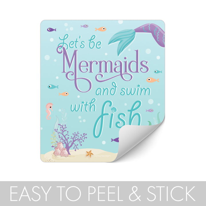 Mermaid: Let's Be Mermaids - Kid's Birthday  - Chip Bag and Snack Bag Stickers - 32 Pack