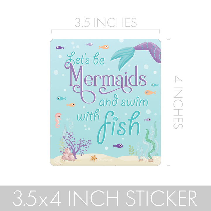 Sirena: Let's Be Mermaids - Cumpleaños infantil - Pegatinas para bolsa de chips y bolsa de refrigerio - Paquete de 32