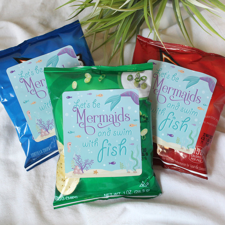 Mermaid: Let's Be Mermaids - Kid's Birthday  - Chip Bag and Snack Bag Stickers - 32 Pack
