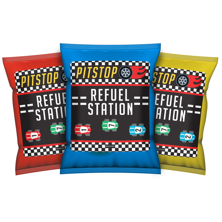 Coche de carreras - Cumpleaños infantil - Pegatinas para bolsa de chips y bolsa de refrigerios - Paquete de 32
