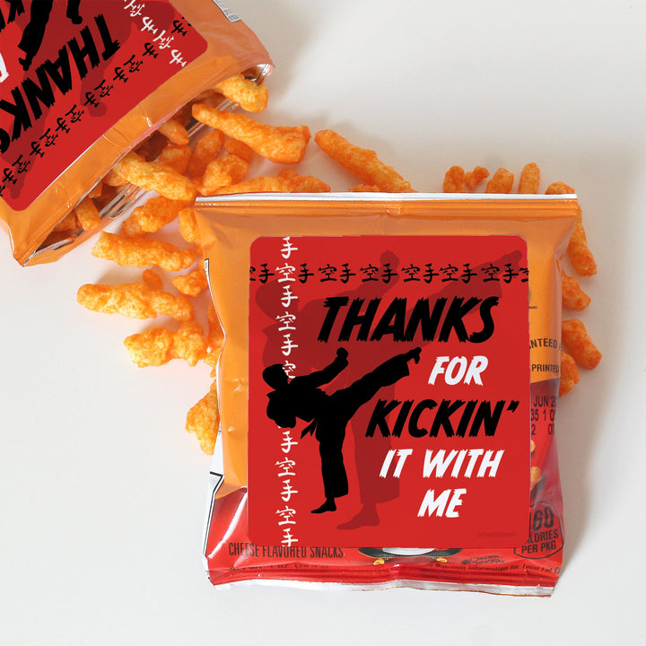 Jump, Kick, Block: Karate -  Kid's Birthday  - Chip Bag and Snack Bag Stickers - 32 Pack