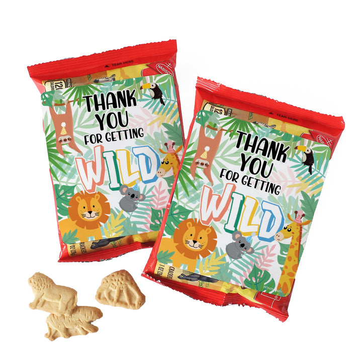 Wild Jungle: Cumpleaños infantil - Pegatinas para bolsas de patatas fritas y bolsas de refrigerios - Paquete de 32