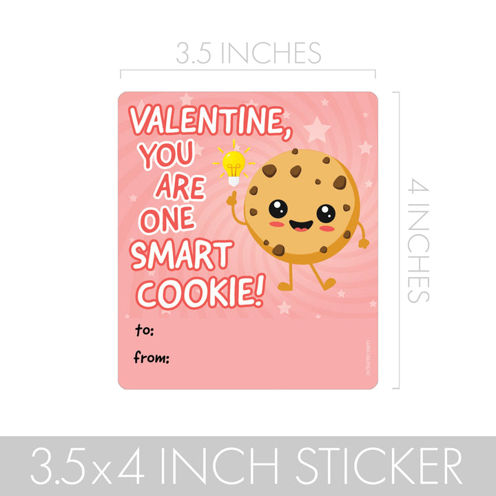 Valentine's Day Treat Stickers: Smart Cookie: Snack and Cookie Bag Stickers: Two Sizes - 32 Stickers