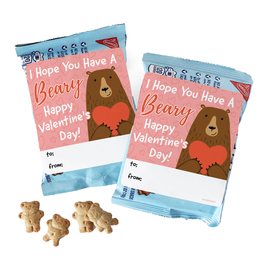 Valentine's Day Treat Stickers: Beary Happy Valentine's Day - Snack Bag Stickers: Two Sizes - 32 Stickers
