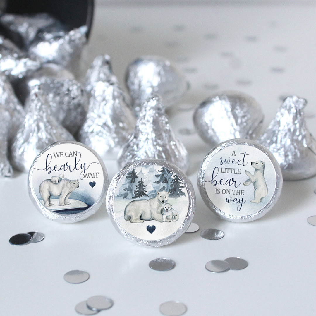 Polar Bear We Can Bearly Wait: Winter Baby Shower - Party Favor Stickers - Fits on Hershey's Kisses - 180 Stickers