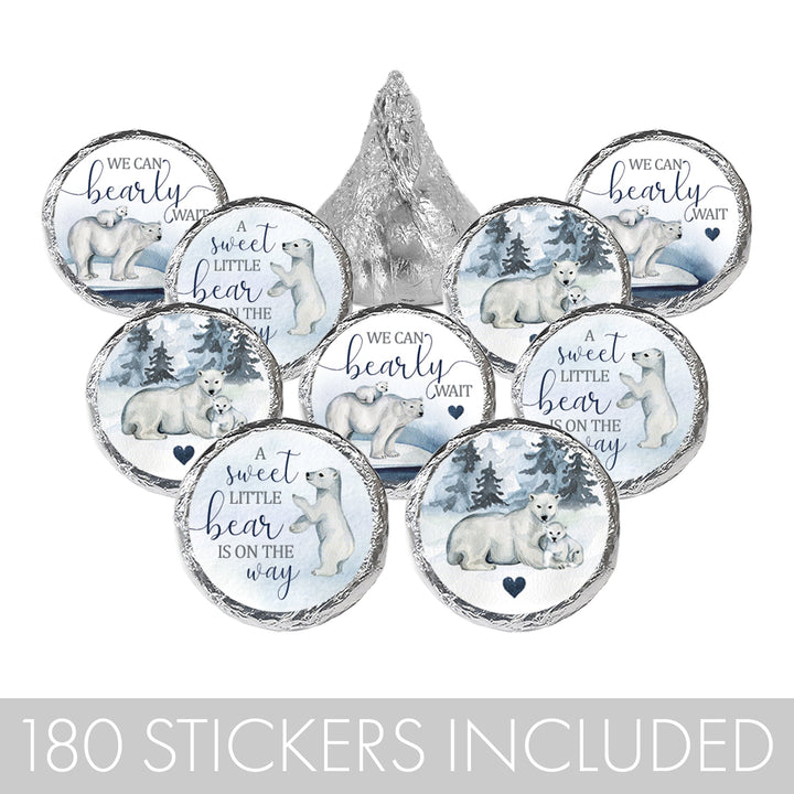 Polar Bear We Can Bearly Wait: Winter Baby Shower - Party Favor Stickers - Fits on Hershey's Kisses - 180 Stickers
