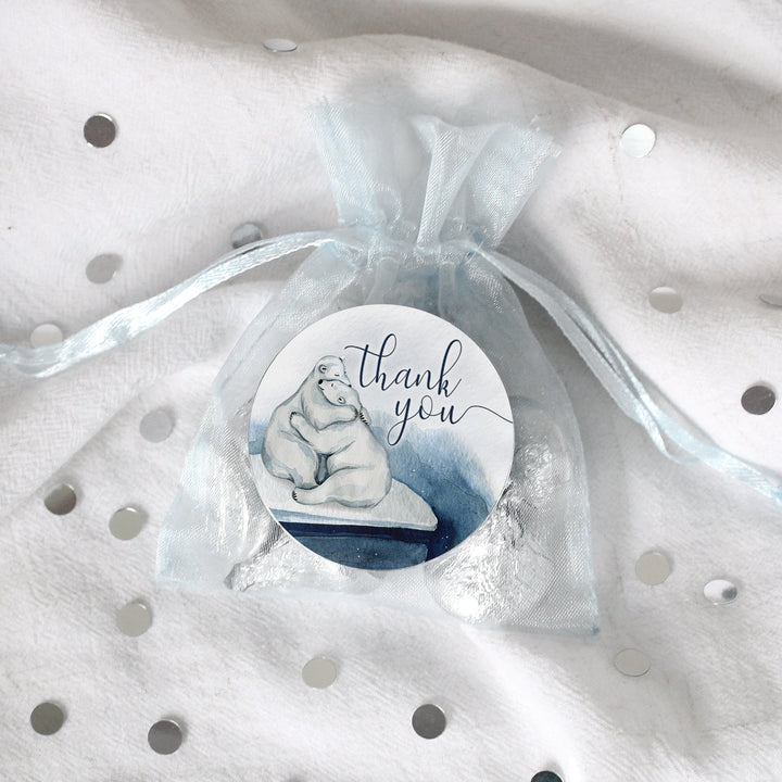 Oso polar We Can Bearly Wait: Baby Shower de invierno - Pegatinas de agradecimiento - 40 pegatinas