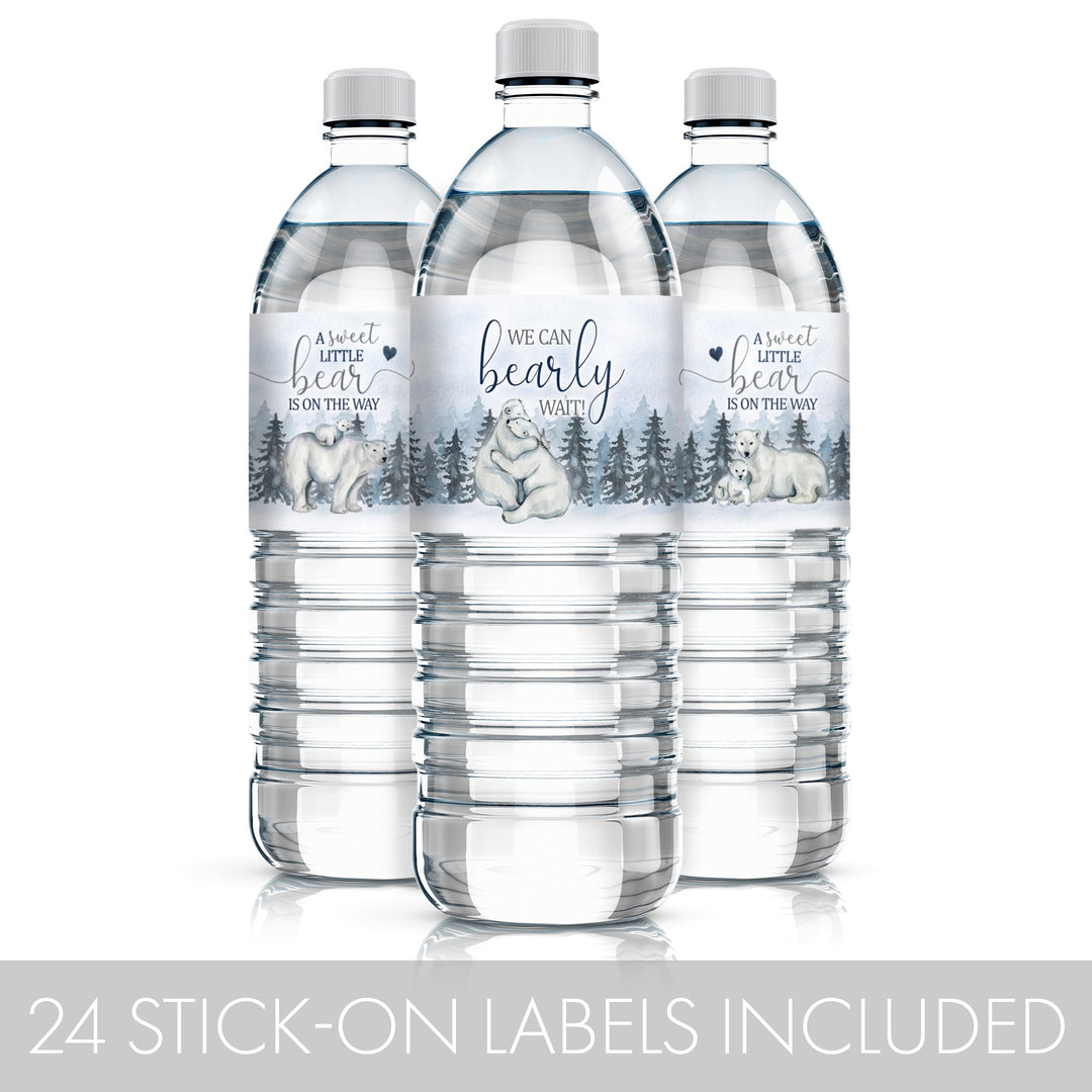 Polar Bear We Can Bearly Wait: Winter Baby Shower - Water Bottle Label Stickers - 24 Waterproof Stickers