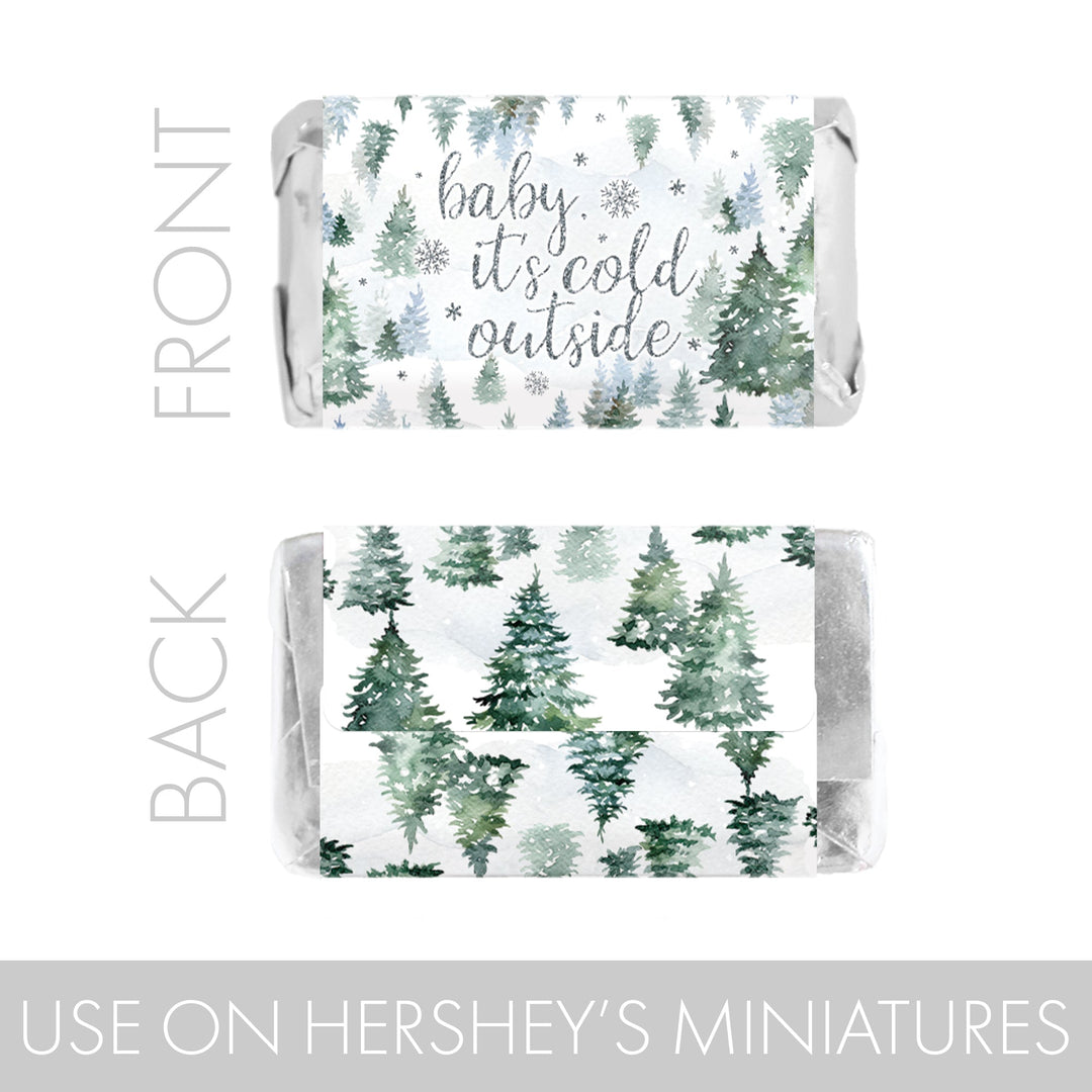Baby It's Cold Outside Evergreen: Winter Baby Shower - Hershey's Miniatures Candy Bar Wrappers Stickers - 45 Stickers