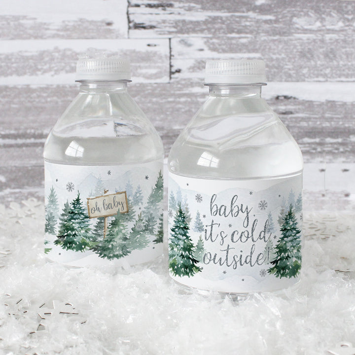 Baby It's Cold Outside Evergreen: Winter Baby Shower - Etiquetas adhesivas para botellas de agua - 24 pegatinas impermeables