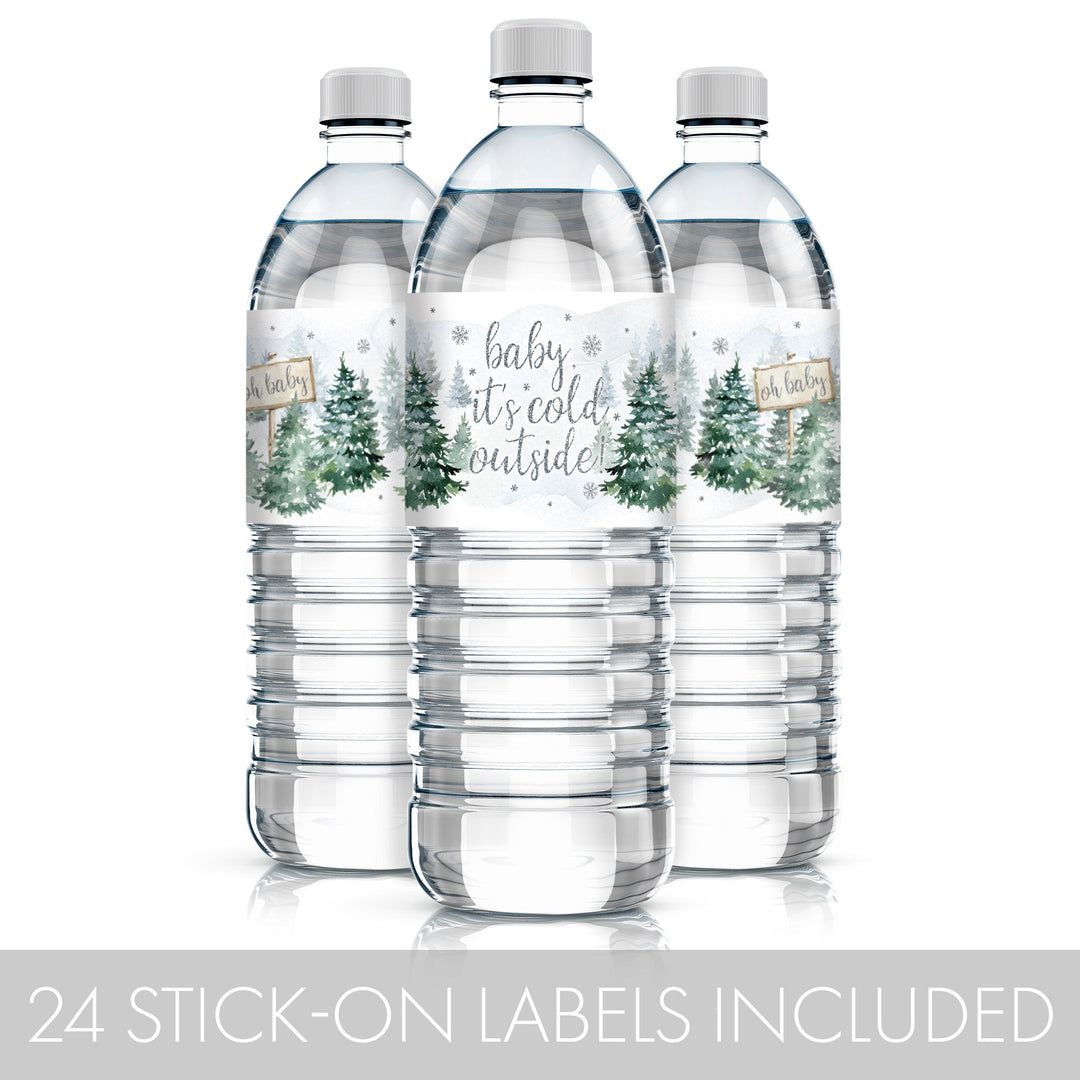 Baby It's Cold Outside Evergreen: Winter Baby Shower - Water Bottle Label Stickers - 24 Waterproof Stickers