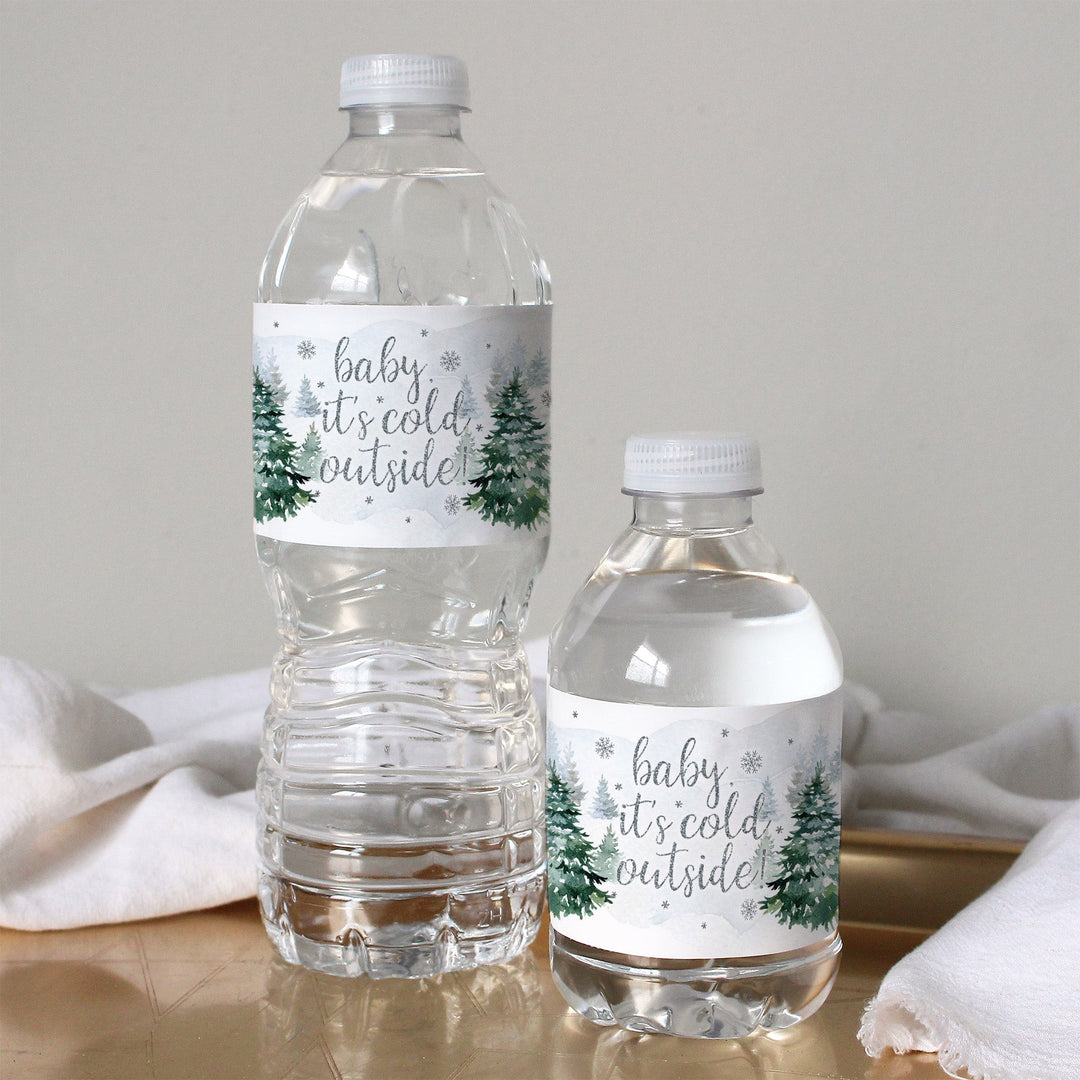 Baby It's Cold Outside Evergreen: Winter Baby Shower - Etiquetas adhesivas para botellas de agua - 24 pegatinas impermeables