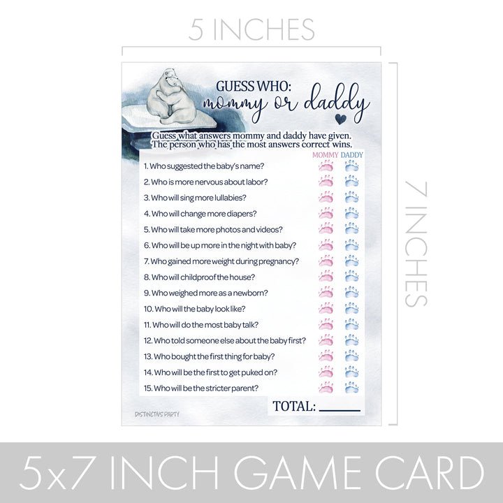 Polar Bear: Winter Baby Shower Game - "Guess Who" Mommy or Daddy and All Things Winter- Two Game Bundle - 20 Dual Sided Cards