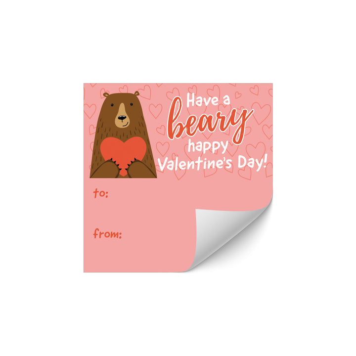 Pegatinas de regalo para el día de San Valentín: Beary Happy Valentine's Day - Pegatinas para bolsas de refrigerios: dos tamaños - 32 pegatinas