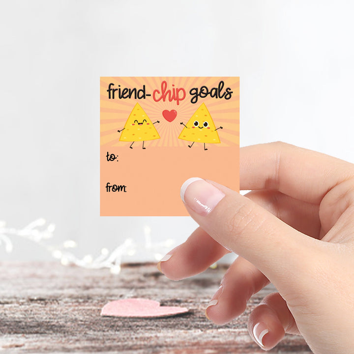 Valentine's Day Treat Stickers: Friend-Chip Goals - Chip Bag Stickers: Two Sizes - 32 Stickers