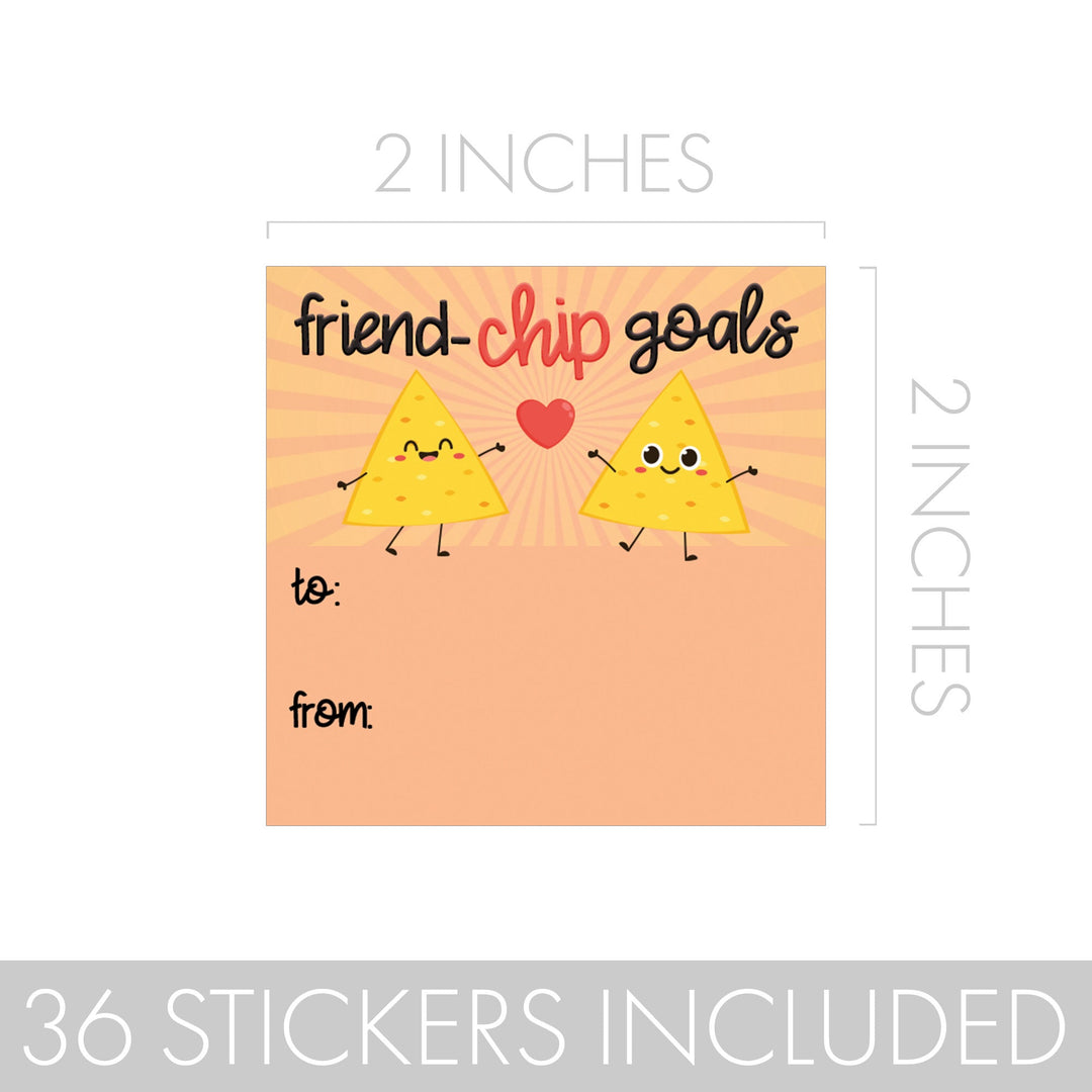 Pegatinas de regalo del día de San Valentín: objetivos de chips de amigos - Pegatinas de bolsas de chips: dos tamaños - 32 pegatinas