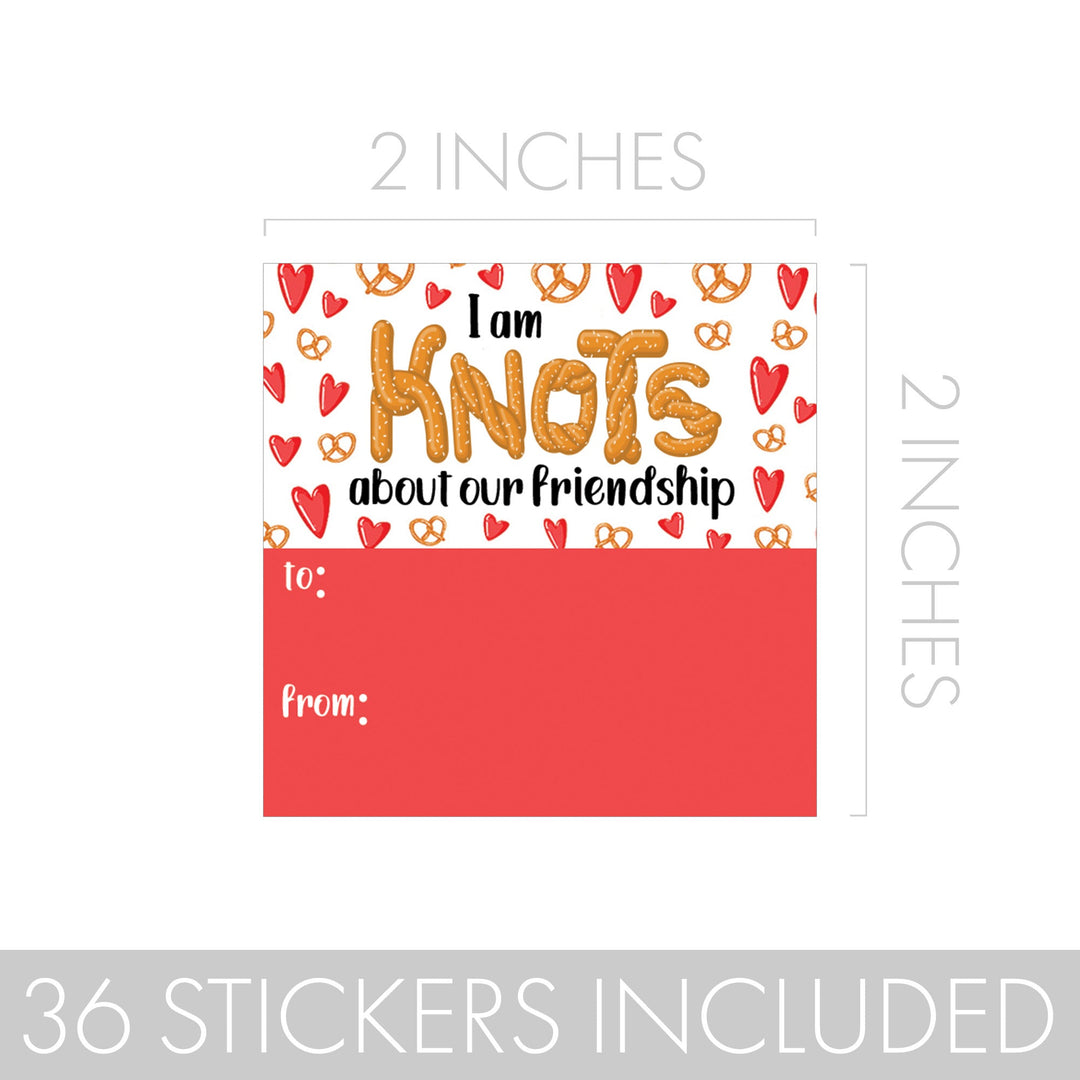 Valentine's Day Treat Stickers: Knots About Our Friendship - Pretzel Bag Stickers - 32 Stickers