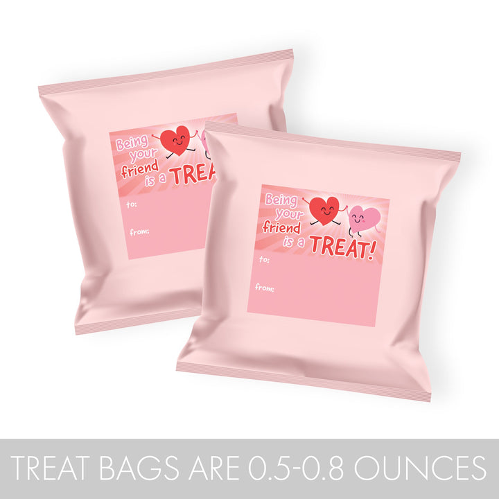 Valentine's Day Treat Stickers: Being Your Friend is a Treat - Snack Bag Stickers - 32 Stickers