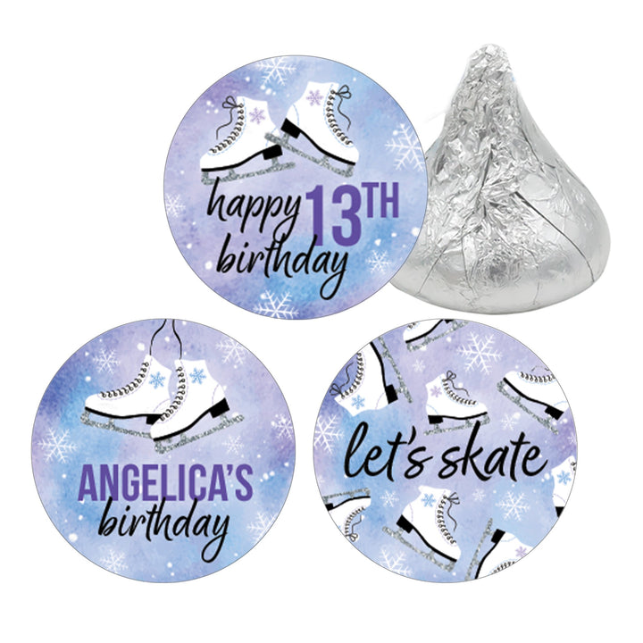 Personalized Ice Skating: Winter Kid's Birthday Party - Fits on Hershey's Kisses - 180 Stickers